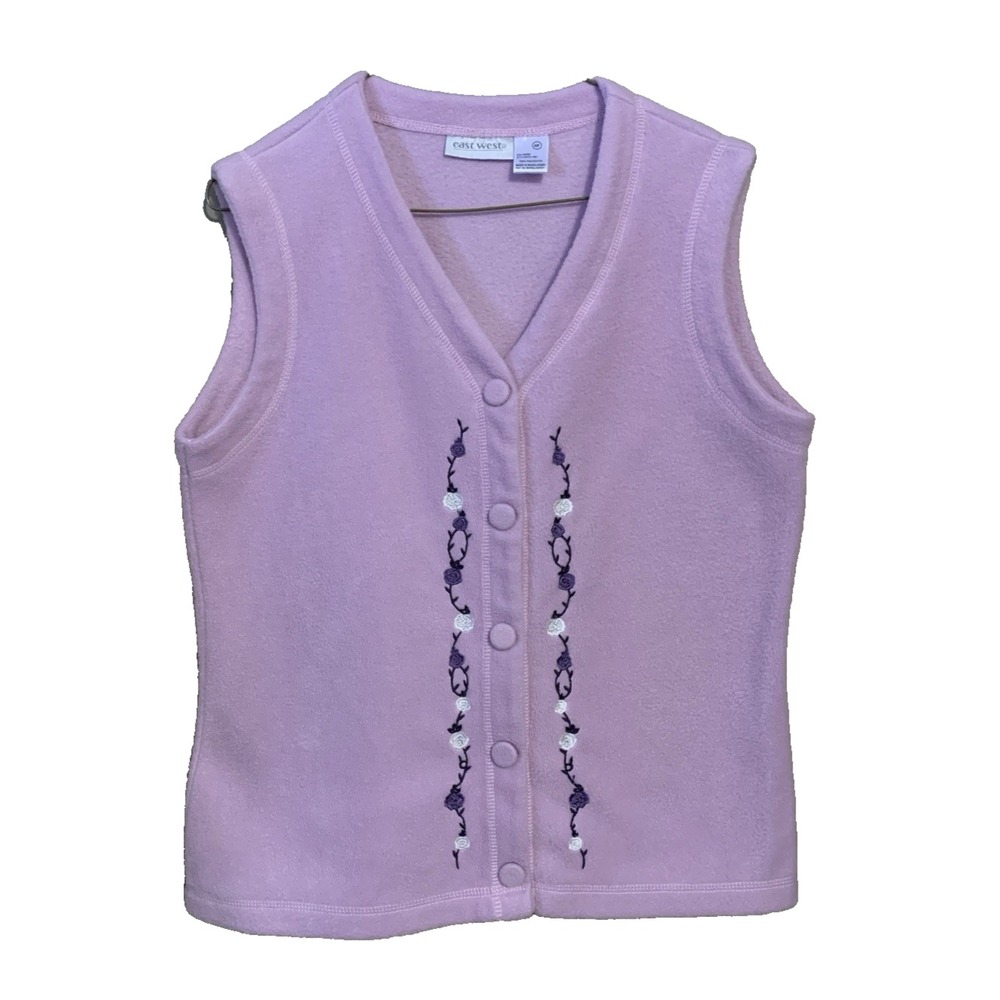 VTG East West Fleece Vest Women's S Lilac Warm Cozy Soft Grandma‎ Core Roses